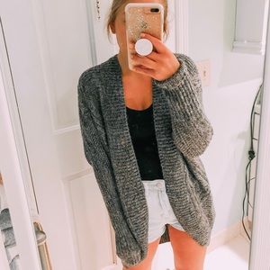 Oversized Gray Fuzzy Knit Cardigan